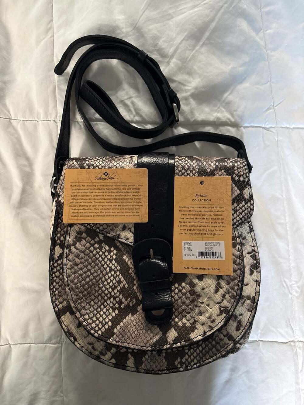 Patricia Nash Padova Leather Crossbody Saddle Bag-Smoke Python-NWT. - Picture 13 of 13